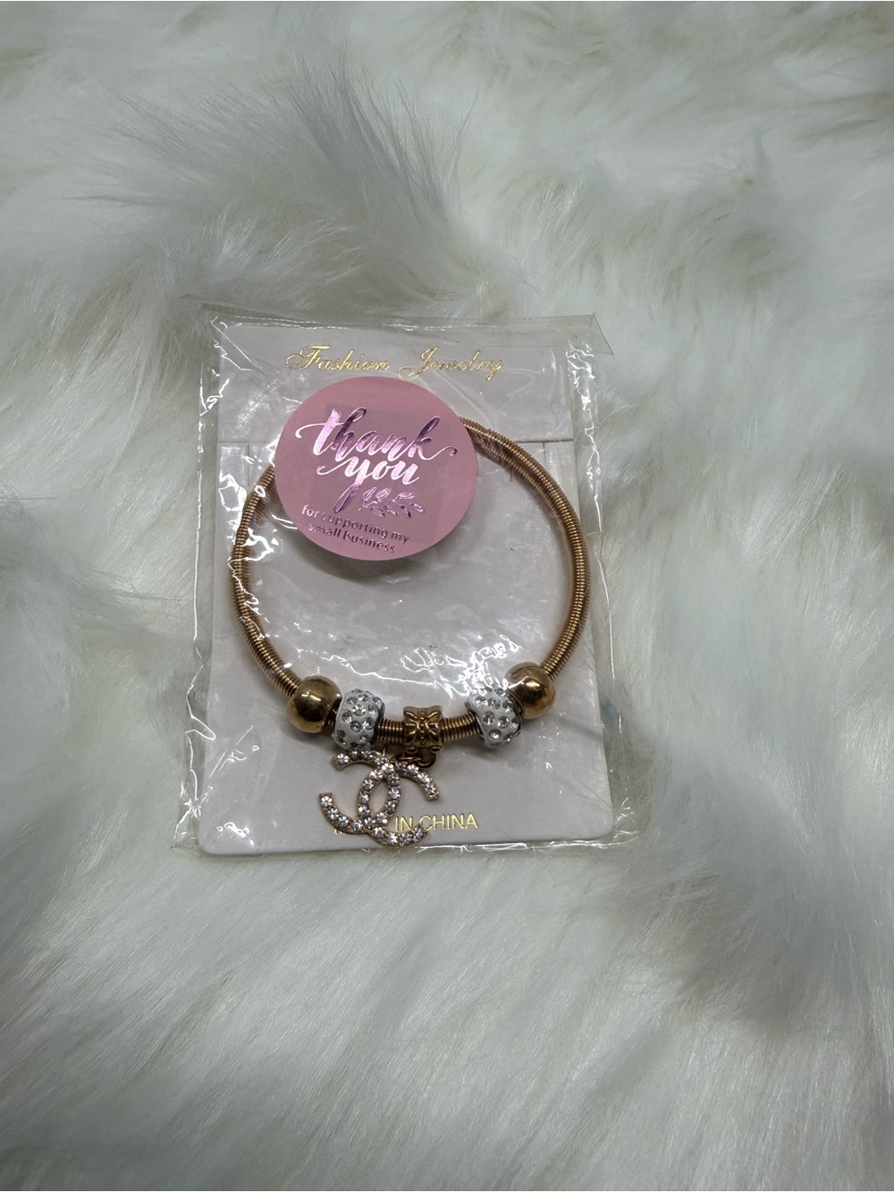 Gold-Tone Crystal Charm Bracelet - Elegant Women fashion Jewelry ( CC )